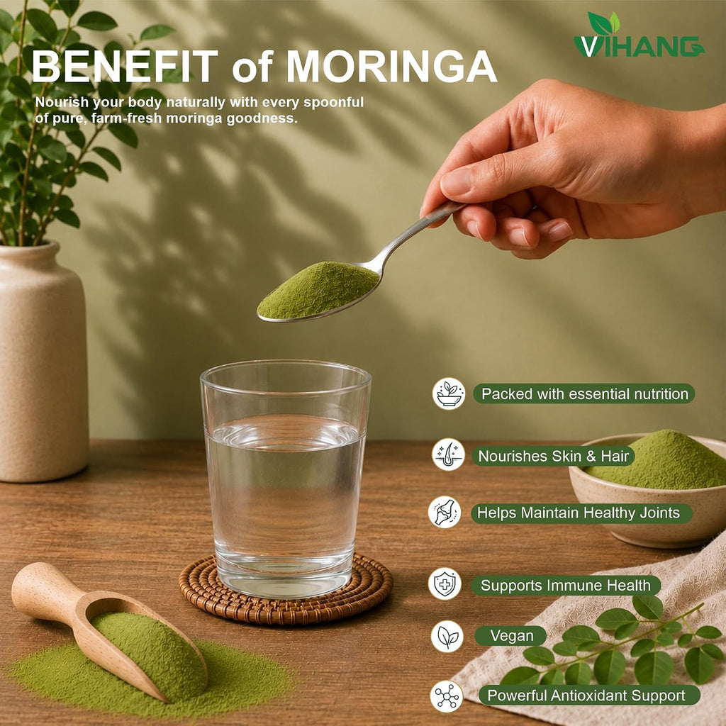 Moringa Powder - 250g, Essential Nutrition Superfood, Helps Naturally Boost Energy Levels, Improves Stamina & Vitality, Rich In Vitamins & Minerals 100% Natural and Preservative-free