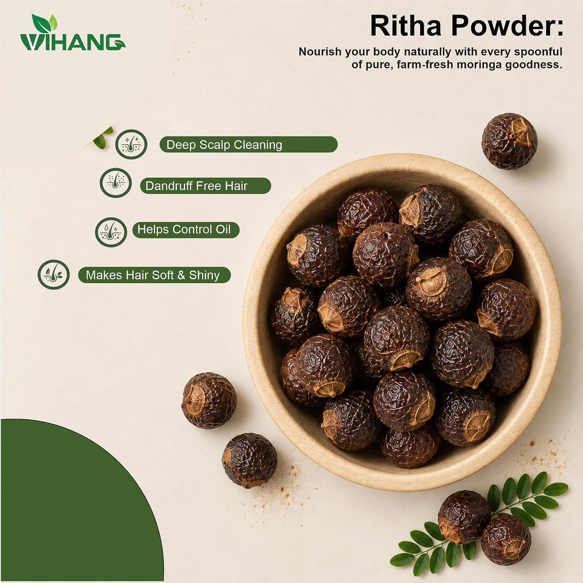 Reetha Powder  Pure Ritha Soapnut Powder (Sapindus Mukorossi) | Hair Wash & Scalp Cleansing | Helps Remove Oil, Dirt & Buildup | Traditional Hair Care